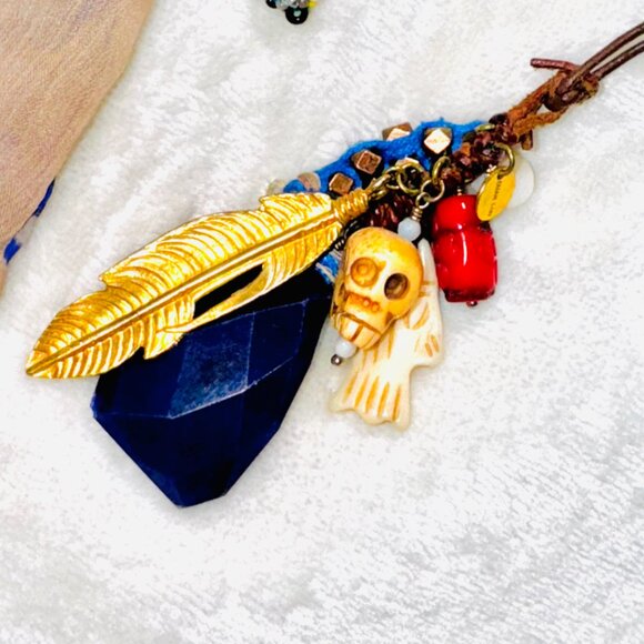 🌀 Chan Luu Skull Series Charm Necklace | 31" Leather | Festival Boho Vibes 💀🪶 - Picture 2 of 9